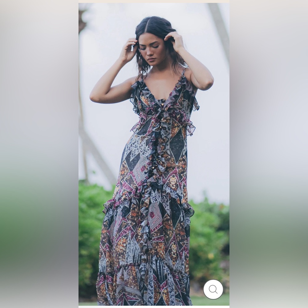 NWT Sukiso Angelina Ruffle Maxi Dress in Pink Deco $385